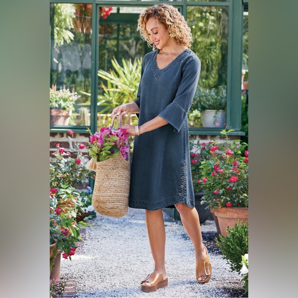 NWT Soft Surroundings Positano Getaway Dress Tencel Chambray